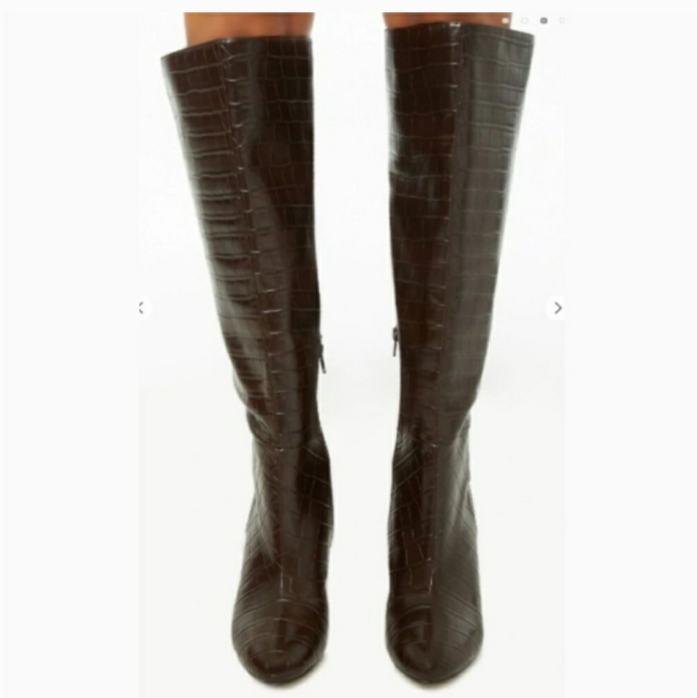 Dark brown faux crocodile boots.